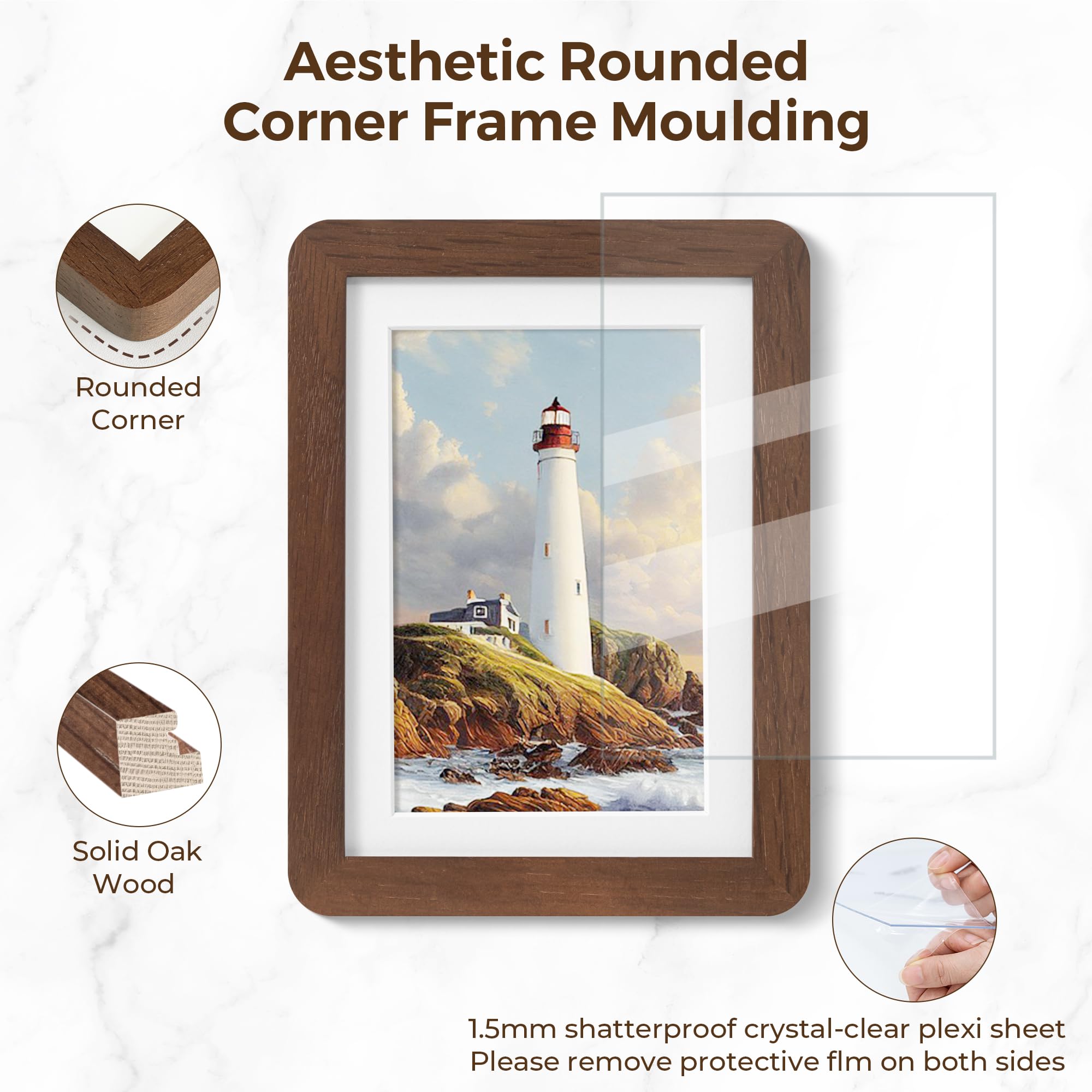 5x7 Picture Frames Set of 3, 5 by 7 Photo Frames for Wall & Tabletop Display, Solid Oak Wood Frames with Plexiglass, 5x7 Frame M